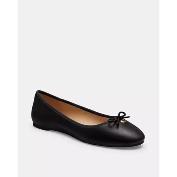 Coach Abigail Ballet Flat Women's Black Size 11 Leather Slip on Bow Accents - Picture 1 of 4